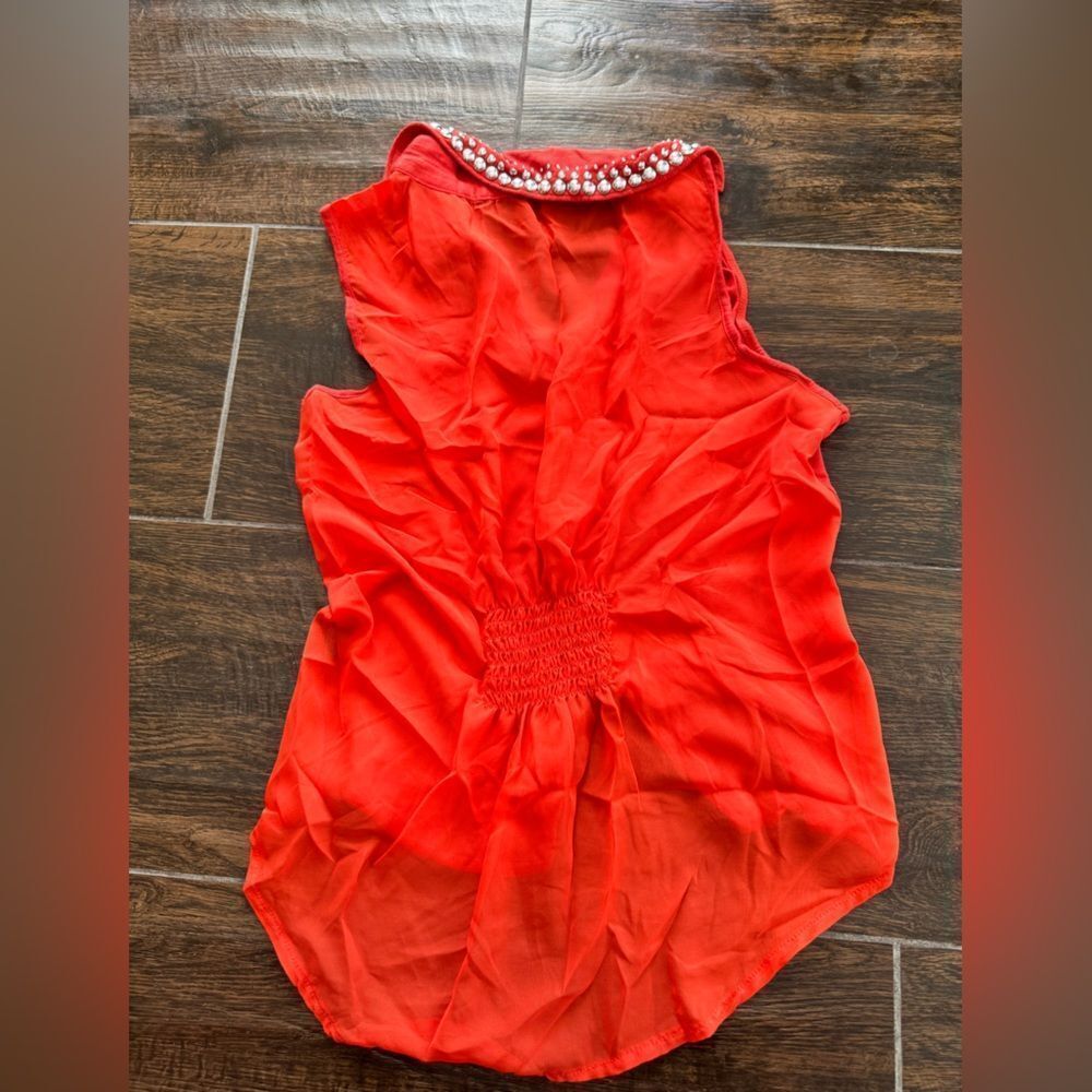 Eye Candy Red Studded Collar Sleeveless Button Down Top - Size Small - Picture 4 of 11